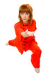 Foto: young woman makes kung-fu exercise young woman makes kung-fu exercise