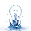 Light bulb with water and splash isolated on white