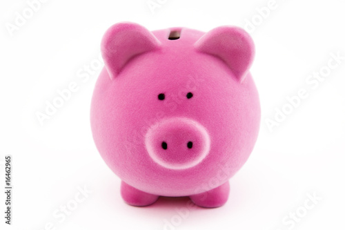 Photo: Pink piggy bank isolated on white Pink piggy bank isolated on white