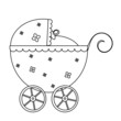 Vector illustration of a blue baby buggy, lineart.