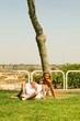 Woman and girl at rest
