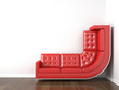 yellow couch bended to climb up wall