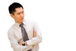 Asian business man worry and curious