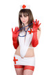 Sexy nurse with a stethoscope. Isolated on white