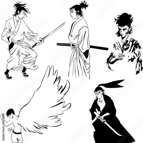 Vector: samurai and angel collection samurai and angel collection