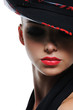 Woman with bright red sexy lips
