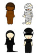 Illustration of halloween costumes Girls on white background