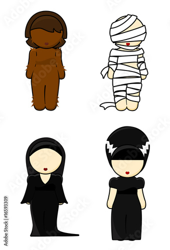 Illustration of halloween costumes Girls on white background Illustration of halloween costumes Girls on white background