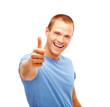 Portrait of a handsome young man, thumbs up