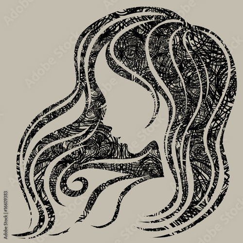 Vector grunge decorative vintage woman with beautiful long hair
