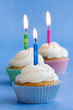 Three birthday cupcakes