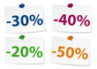 Vector: Réductions, promo, soldes : -20%, -30%, -40%, -50% Réductions, promo, soldes : -20%, -30%, -40%, -50%