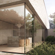 Modern kitchen in minimalist house (3D render) Modern kitchen in minimalist house (3D render)