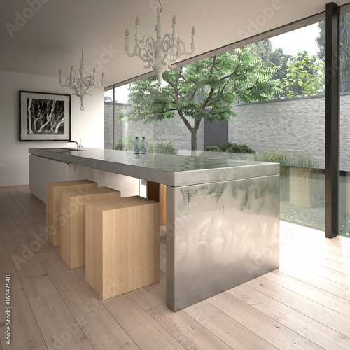 Illustration: Modern steel kitchen island (3D render) Modern steel kitchen island (3D render)
