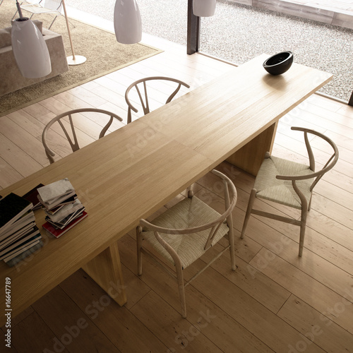 Illustration: Modern living room with table and chairs Modern living room with table and chairs