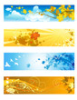Four autumn banners. Blue and yellow colors