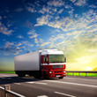 truck on highway and sunset