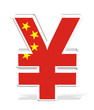 3D Chinese Yuen currency with flag on white isolated background