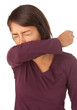 Woman Coughing into Elbow