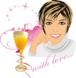Beautiful woman with glass and hearts. Romantic composition Beautiful woman with glass and hearts. Romantic composition