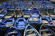 Blue fishing boats in Essaouira port, Morocco