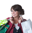 Young woman with shopping bags; isolated on white