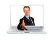 Digital composite - Handsome young man offering a hand shake thr