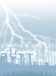 People watching lightning over factory skyline. People watching lightning over factory skyline.