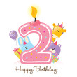 Happy Birthday Candle and Animals Isolated on white