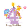 Happy Birthday Candle and Animals Isolated on white