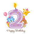 Happy Birthday Candle and Animals Isolated on white