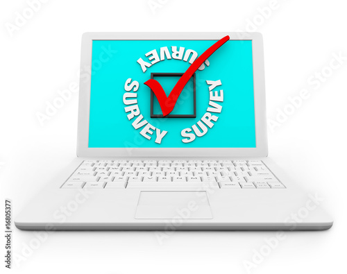 Photo: Survey Checkbox and Mark on a White Laptop Survey Checkbox and Mark on a White Laptop