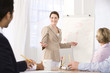 confident business woman giving presentation.