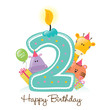 Happy Birthday Candle and Animals Isolated on white