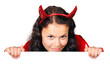 Sexy devil behind white board