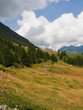 Pianoro di montagna con nuvole all' orizzonte