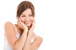 Portrait of beautiful woman touching her face