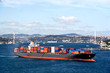 Container ship moving through Istanbul