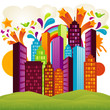 Celebration of spring in the city. Vector Illustration.