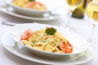 Pasta Alfredo with grilled shrimps