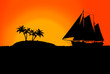 Foto: Einsame Insel mit Seglschiff bei Sonnenuntergang Einsame Insel mit Seglschiff bei Sonnenuntergang