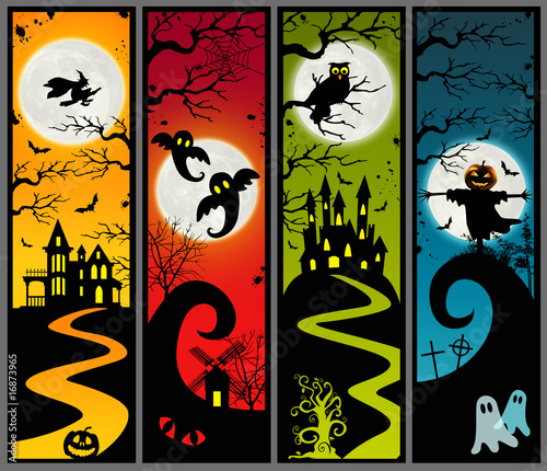 4 Halloween vertical banners of ghost towns