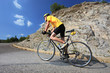 A view of a bicyclist riding a bike