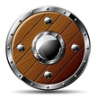 Round shield from wood and steel - isolated on white