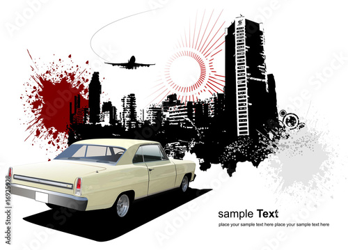 Vector: 1970's Luxury Coupe on grunge urban background 1970's Luxury Coupe on grunge urban background