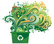 Green recycle bin with graphic elements