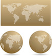 Gold globe set and map, vector
