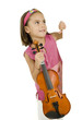 little girl with violin on a white banner isolated on white