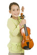 young girl with violin on a white banner isolated on white