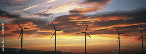 Photo: Silhouettes of wind turbines at sunset Silhouettes of wind turbines at sunset